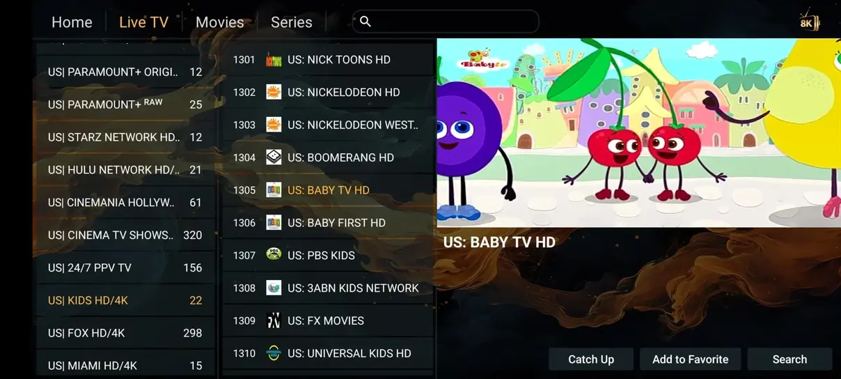 Video on demand movie poster grid with search filters
